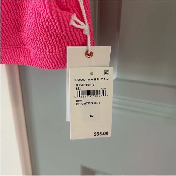 Good American NWT Always Fits One Shoulder Bikini in Bright Pink Size S/M - Picture 8 of 9